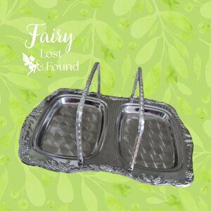 Vintage Silver Serving Tray Folding Handles